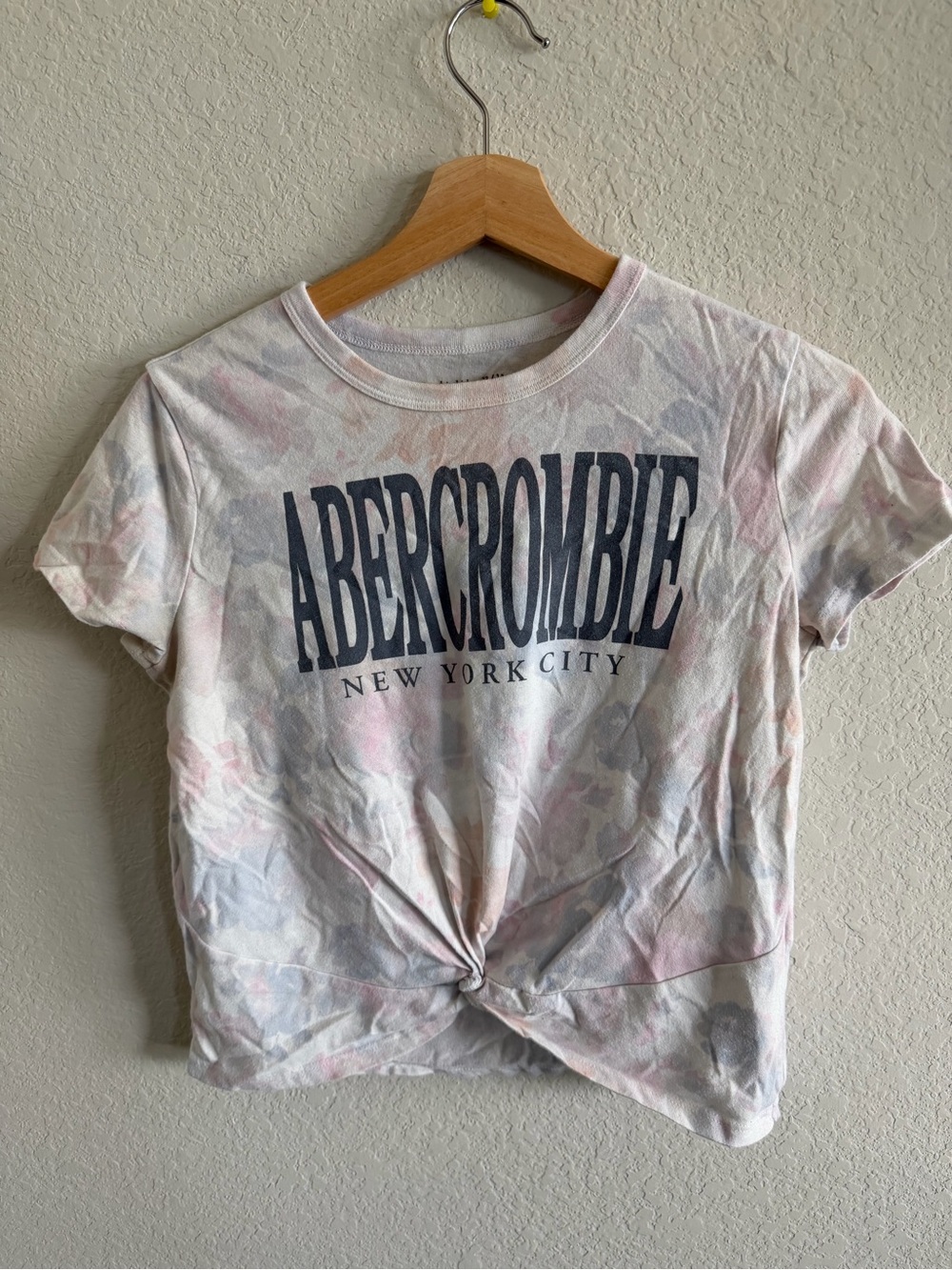 abercrombie Kids Pastel Tie-Dye Logo Tee with Front Knot - Navy Print